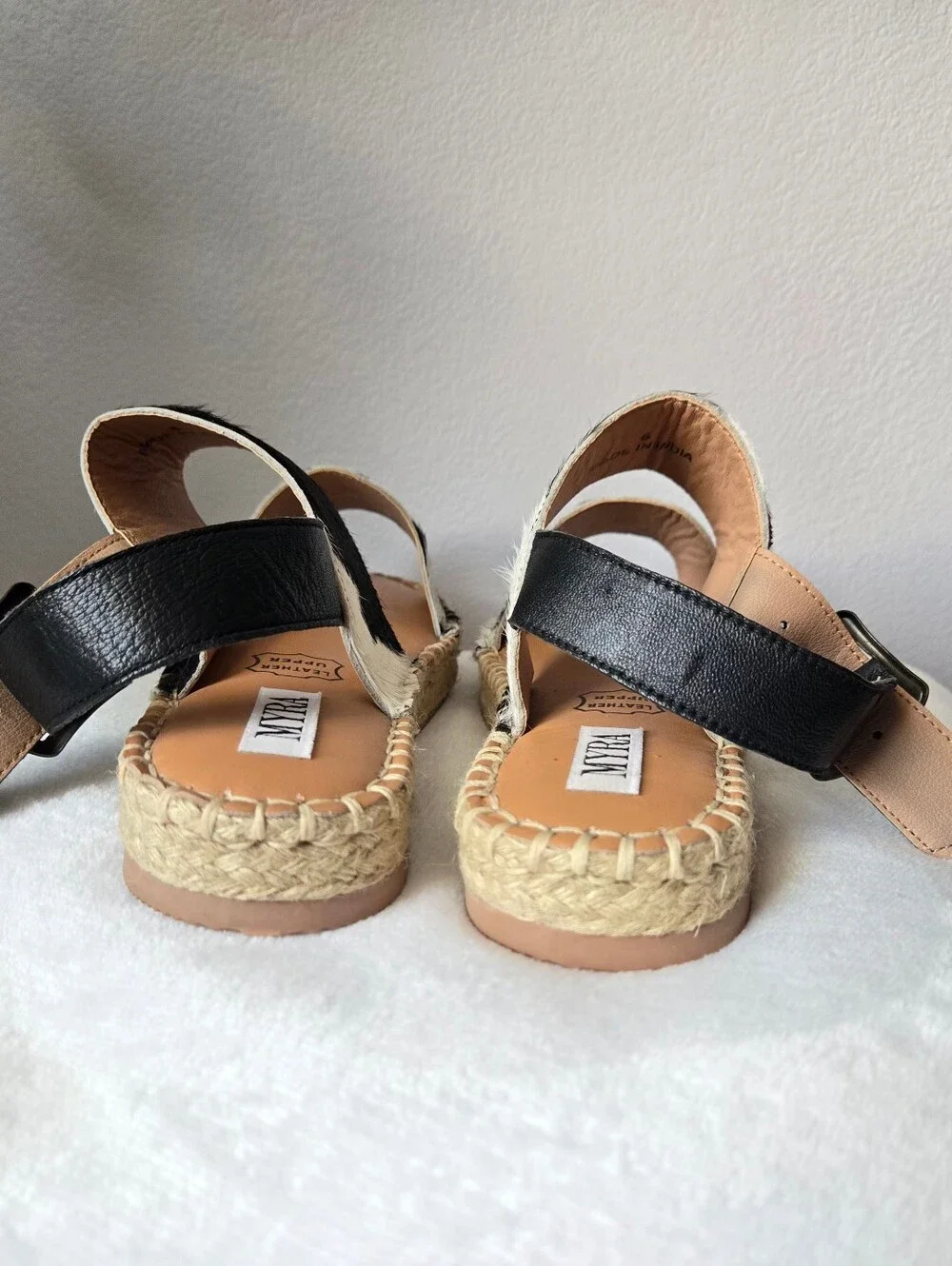 NWOT Myra Mignon Black & White Hair-On Cowhide Espadrille Sandals Size 6